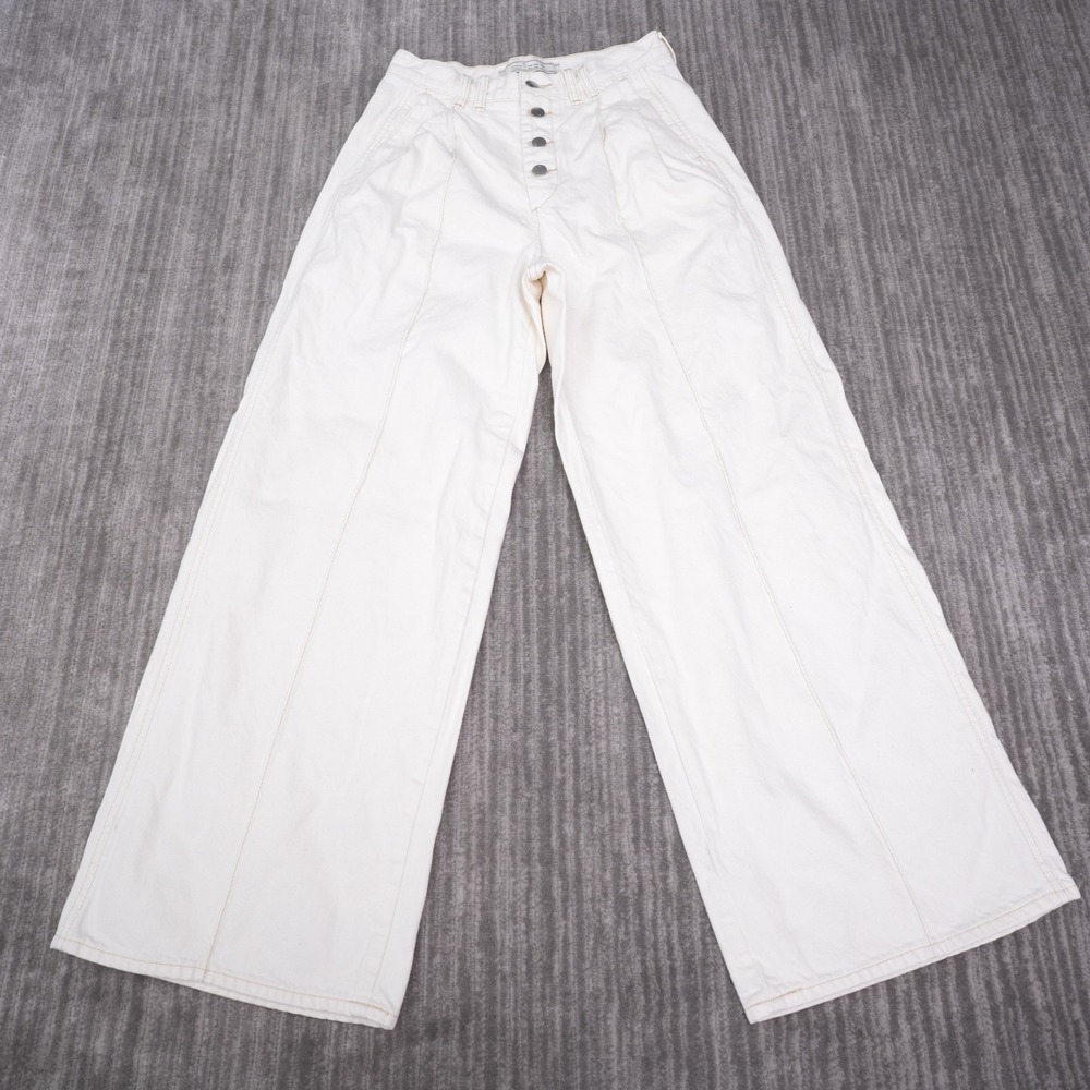 Rokh x GU Wide Leg Pants Womens M 28 White Excellent Button Fly High Rise Denim